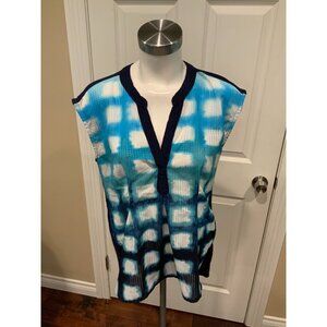 Postmark Anthropologie Blue & White Checkered V-Neck FLowy Top, Size S
